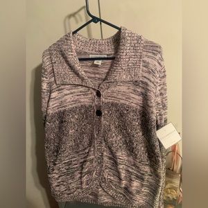 Sag Harbor Two Botton Cardigan Two Front Pockets Pink and Gray PXL NWT